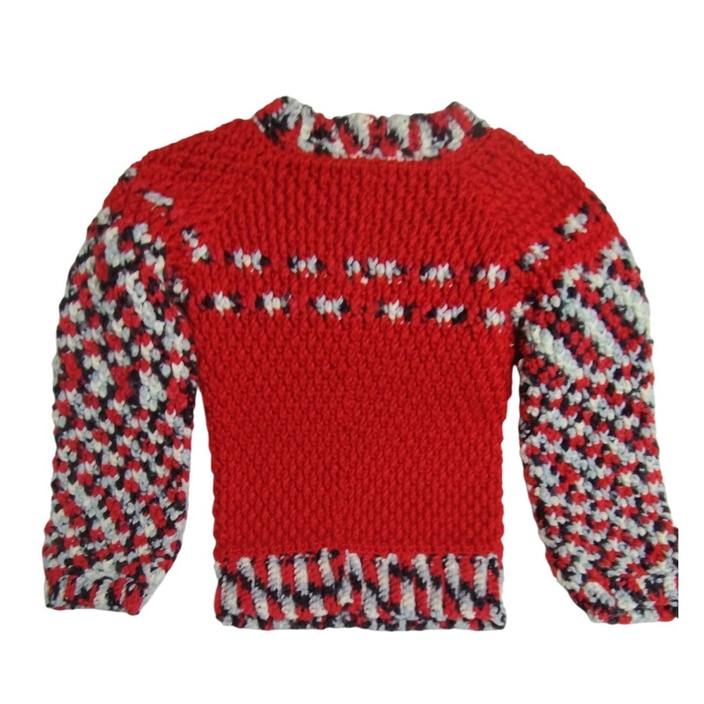Handmade Knit Sweater & Hat Set Red Multicolor Toddler Size 4T–5T Winter‎